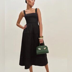 NEW Reformation Everett Sleeveless Linen Embroidered Midi Dress | US 2 UK 6